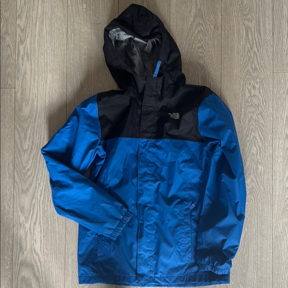 The North Face Blue and Black Waterproof Raincoat with Hood